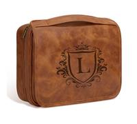 Aganmi Personalized Hanging Toiletry Bag Travel Gifts for Men Him, 3-in-1 Large Laser-Engraved Initial Waterproof PU Leather Shaving Bag Valentines Birthday Gift for Men Dad Husband Son Boyfriend