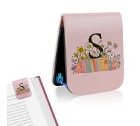 Aganmi Personalized Magnetic Leather Cute Bookmark, Custom Initial Bookmarks Corner Book Mark Reading Accessories Mini Gifts Stocking Stuffers for Women Readers Book Lovers Teachers Pink S
