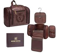 Aganmi Personalized Mens Large Leather Travel Toiletry Bag Hanging Dopp Kit Grooming with Laser Engraved Initials, Custom Monogrammed Gifts for Groomsmen Groom Boss Friend Brother, Tan Letter Y