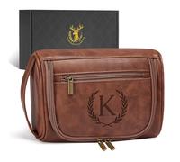 Aganmi Personalized Travel Toiletry Bag for Men, Custom Initial Shaving Bag Easter Fathers Day Birthday Retirement Gifts for Men Dad Husband Grandpa Coworker Employee Friend Teacher Reddish Brown K