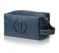 Aganmi Personalized Travel Toiletry Bag for Men Initial Letter PU Leather Waterproof Shaving Bag for Toiletries Accessories Travel Essentials Storage Bags Fathers Day Birthday Gifts for Men, Dark Blue