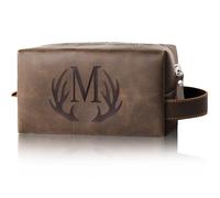 Aganmi Personalized Travel Toiletry Bag for Men Initial Letter PU Leather Waterproof Shaving Bag for Toiletries Accessories Travel Essentials Storage Bags Fathers Day Birthday Gifts for Men, Dark