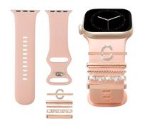 Aganmi Sport Band Compatible with Apple Watch Bands 38mm 40mm 41mm for Women, Replaceable Soft Silicone Watch Band Strap with Watch Band Charms, Rings, Pink C, 6.7 * 1.1inch（17 * 3cm）, Classic