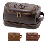 Aganmi Travel Essentials Accessories Initial Letter Hanging Toiletry Bag for Men, Personalized PU Leather Waterproof Travel Size Toiletries Storage Organizer Shaving Bag for Men (Dark Brown R)