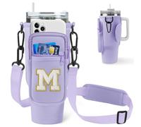 Aganmi Trendy Christmas Birthday Gifts for Women Teen Girls Water Bottle Holder with Strap for Stanley 40 Oz Tumbler Stanley Cup Accessories Letter Water Bottle Carrier Bag with Phone Pocket Purple M