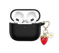 AGAOSH for Airpods 3rd Generation Case Cover with Cute Strawberry Charm Keychain, Soft Silicone Protective Case Daisy Gen 3 for Apple Airpods 3 Charging Case 2021 for Women Men Black