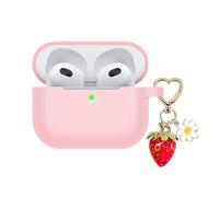 AGAOSH for Airpods 3rd Generation Case Cover with Cute Strawberry Charm Keychain, Soft Silicone Protective Case Daisy Gen 3 for Apple Airpods 3 Charging Case 2021 for Women Men Pink