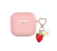 AGAOSH for Airpods 4 Case Cover with Cute Cherry Charm Heart Keychain,Soft Silicone Protective Case Daisy Key Chains Accessories for Apple Airpods 4th Generation Case for Women Men Pink