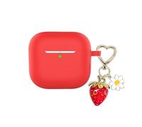 AGAOSH for Airpods 4 Case Cover with Cute Strawberry Charm Heart Keychain,Soft Silicone Protective Case Daisy Key Chains Accessories for Apple Airpods 4th Generation Case for Women Men Red