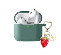 AGAOSH for Airpods 4 Case Cover with Cute Strawberry Charm Heart Keychain,Soft Silicone Protective Case Daisy Key Chains Accessories for Apple Airpods 4th Generation Case for Women Men Pine Green