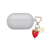 AGAOSH for Beats Solo Buds Case Cover with Cute Strawberry Charm Heart Keychain, Soft Silicone Protective Case Daisy Key Chains for New Beats Solo Charging Case Earbuds for Women Men Grey