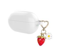 AGAOSH for Beats Solo Buds Case Cover with Cute Strawberry Charm Heart Keychain, Soft Silicone Protective Case Daisy Key Chains for New Beats Solo Charging Case Earbuds for Women Men White