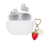 AGAOSH for Beats Studio Buds Plus Case Cover with Cute Strawberry Charm Heart Keychain, Soft Silicone Protective Case for New Beats Studio Buds+ Earbuds for Women Men White