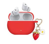 AGAOSH for Beats Studio Buds/Plus Case Cover with Cute Strawberry Charm Keychain,Soft Silicone Skin Cover Protective Case for New Beats Studio Buds+ Earbuds for Women Men Red