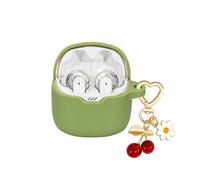 AGAOSH for JBL Tune Flex Case Cover with Cute Cherry Charm Sweet Heart Keychain,Soft Silicone Protective Case Daisy Flower Accessories for JBL Tune Flex Headphones Charging Case Green