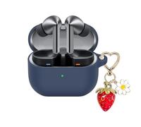 AGAOSH for Samsung Galaxy Buds 3 / Galaxy Buds 3 Pro Case Cover with Cute Strawberry Charm Keychain,Soft Silicone Protective Case Daisy for Samsung Galaxy Buds3 Pro Earbuds for Women Men Blue