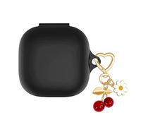 AGAOSH Protective Case for Beats Fit Pro with Cute Cherry Charm Heart Keychain,Stylish Black Print Soft Silicone Skin Cover Accessories Daisy Key Chains for Beats Fit Pro Charging Case Black