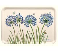 Agapanthus & Butterflies - Emma Ball Colourful Melamine Tray - Large - Cream, Blue, Green - 43 cm