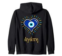 Agape means Love in Greek with traditional Gr vil Eye Zip Hoodie