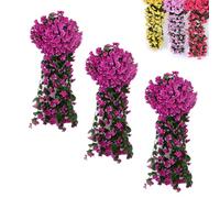 AGARES 3pcs Artificial Wisteria Flower Garland, Faux Purple Hanging Flowers, Silk Trailing Flower Basket Plant, Fake Wisteria Hanging Decor for Garden Wall, Outdoor Porch, Indoor Room (B)
