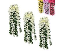 AGARES 3pcs Artificial Wisteria Flower Garland, Faux Purple Hanging Flowers, Silk Trailing Flower Basket Plant, Fake Wisteria Hanging Decor for Garden Wall, Outdoor Porch, Indoor Room (F)
