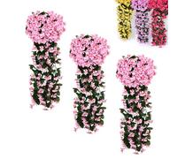 AGARES 3pcs Artificial Wisteria Flower Garland, Faux Purple Hanging Flowers, Silk Trailing Flower Basket Plant, Fake Wisteria Hanging Decor for Garden Wall, Outdoor Porch, Indoor Room (C)