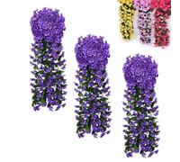 AGARES 3pcs Artificial Wisteria Flower Garland, Faux Purple Hanging Flowers, Silk Trailing Flower Basket Plant, Fake Wisteria Hanging Decor for Garden Wall, Outdoor Porch, Indoor Room (A)