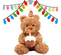 Agarte Birthday Teddy Bear Plush Toy, 30cm Brown Stuffed Animal with Cake, Soft Cuddly Bear with Birthday Hat, for Kids and Girls