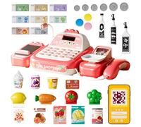 Agarte Toy Till Cash Register for Kids, 52PCS Play Till Cash Register Children with Scanner, Calculator, Music, Credit Card, Play Money, Conveyor, Food Toys, Role Play Cash Register Toy for 3 Year Old