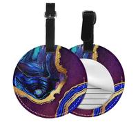 Agate Abstract Purple, Blue, Gold,Luggage Tags Pu Leather Name Tag Travel Suitcase Identifier ID Tags Durable Baggage Label 2 pcs
