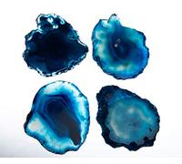 Agate Coasters for Drinks | Healing Crystal Geode Agate Slices for Home Decoration DIY Crafts Irregular Stone, Gift Set | Cup Mat for Desk Wine, Bars (Dark Blue - Set of 4)
