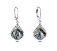 Agate Earrings Sterling Silver Filigree Irish Celtic Teardrop Seaweed Agate Drop Earrings Jewellery Gifts For Women Girls