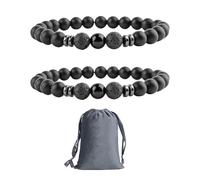 Agate Lava Stone Bracelet Set - Men's Jewelry, 8mm Black Bead Bracelets with Storage Bag