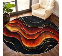 Agate Marble Round Rug 180cm, Black and Red Marble Circle Rugs, Abstract Art Rug, Washable Round Carpet for Kitchen Dining Living Room Bathroom Under the Sofa