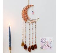 Agate Moon Dream Catchers with Crystal 7 Chakra Gemstone Dream Catchers Color Natural Gem Agate Wall Hangings Room Garden Dreamcatchers Decor (Orange)