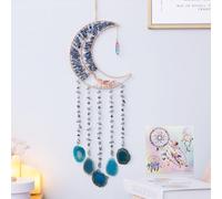 Agate Moon Dream Catchers with Crystal 7 Chakra Gemstone Dream Catchers Color Natural Gem Agate Wall Hangings Room Garden Dreamcatchers Decor (Lake Blue)