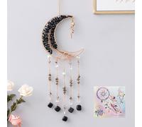 Agate Moon Dream Catchers with Crystal 7 Chakra Gemstone Dream Catchers Color Natural Gem Agate Wall Hangings Room Garden Dreamcatchers Decor (Black)