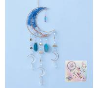 Agate Moon Dream Catchers with Crystal 7 Chakra Gemstone Dream Catchers Color Natural Gem Agate Wall Hangings Room Garden Dreamcatchers Decor (Blue)
