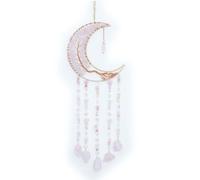 Agate Moon Dream Catchers with Crystal Gemstone Dream Catchers Natural Tree of Life Gem Agate Wall Hangings Room Garden Dreamcatchers Decor (Pink)