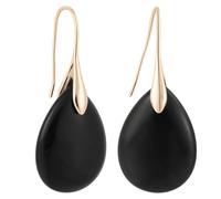 Agate Tear Beads Dangle Earrings, High Luxury Natural Stone Teardrop Fish Hook Earrings Elegant Trendy Pendant Drop Ear Jewelry for Women (Black & Gold)