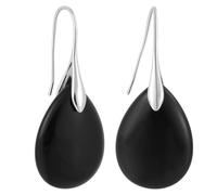 Agate Tear Beads Dangle Earrings, High Luxury Natural Stone Teardrop Fish Hook Earrings Elegant Trendy Pendant Drop Ear Jewelry for Women (Black & Silver)