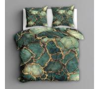 Agate Texture Duvet Cover Sets Dark Green Super King Bedding Set with Zipper Closure, Soft Microfiber Quilt Cover with 2 Pillowcases 50x75cm QF186