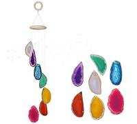 Agate Wind Chime Hanging Garden Decor, Natural Geode Slice Chakra Wind Chimes for Outside and Indoor, Colorful Window Wind Chimes with Sweet Sound for Meditation Valentine