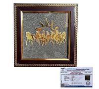 Agatesvibe 7 Horses on Raw Pyrite Frame | Seven Running Horses Vastu Feng Shui Wall Decor for Wealth, Success, Fame, Money Attraction & Prosperity | Wooden Home & Office Gift Frame | 7.5 x 7.5 Inch