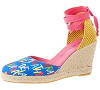 Agatha Ruiz de la Prada Women's Agatha 120 Wedge Sandal, Azul Letras Multicolor, 8 UK