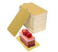 Agatige 100Pcs Mini Cake Boards, Gold Rectangular Cardboard Paper Cupcake Dessert Displays Base Tray, Mousse Cake Plates for Parties Quarter Sheet Gold Cake Boards for Wedding Birthday(4"x2.3")