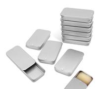 Agatige 10Pcs Empty Tin Container with Slide Top, Portable Slide Top Rectangular Metal Tin Containers Mini Jewelry Crafts Pills Storage Box for Lip Balm Solid Perfume (Silver) 6x3.4x1.1cm