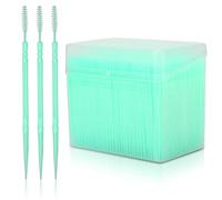 Agatige 1100 Pcs Dental Picks, Plastic Round Double Headed Toothpicks Portable Dental Cleaning Floss Pick Interdental Brushes Flosser Sticks with Storage Box for Oral Care, Green