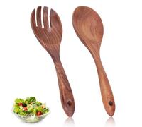 Agatige 2Pcs Salad Spoon and Fork Set, 10.2inch Wooden Salad Servers Spoons Set Salad Mixing Dinner Fork and Spoon Long Handle Salad Tongs Cutlery Tongs Kitchen Servers for Salad, Fruit