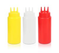 Agatige 3Pcs 3 Hole Condiment Squeeze Bottle, 16Oz Capacity 7x20cm/2.8x7.9in (D x H) Empty Squeeze Sauce Bottles 500ml Condiment Dispenser with Lids for Salad Dressing Sauces Ketchup Oil Honey